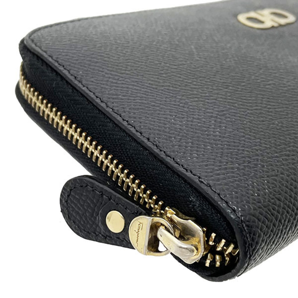 SALVATORE FERRAGAMO Long Wallet Gancini Round Calf Leather Black 22 O016 Icon Do - Picture 6 of 10